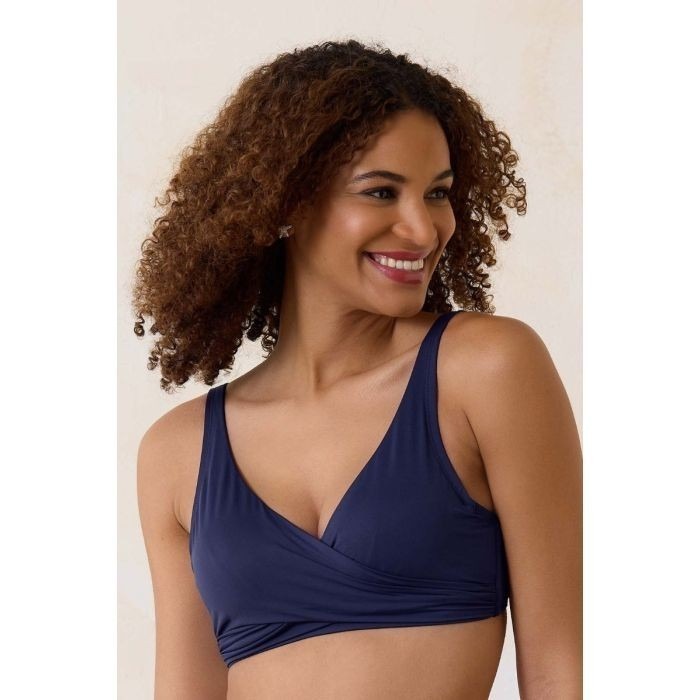 Tommy Bahama Pearl Underwire Wrap Front Bikini Top Size Small Mare Navy